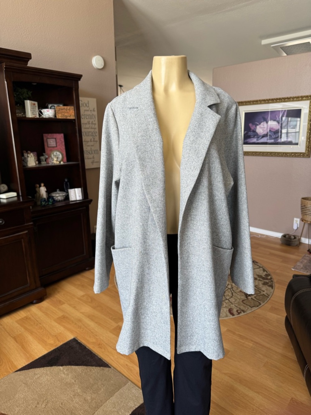 Toto Collection light gray open front cardigan coat w/pockets-XL